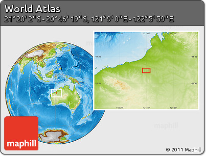 Physical Location Map of the Area around 21° 3' 11" S, 121° 37' 30" E