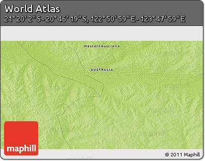 Physical 3D Map of the Area around 21° 3' 11" S, 123° 19' 29" E