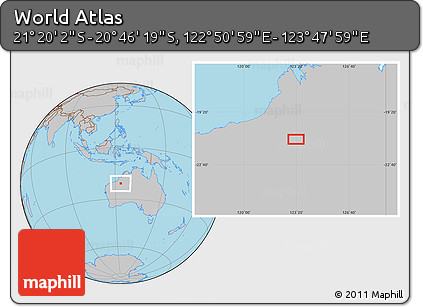 Gray Location Map of the Area around 21° 3' 11" S, 123° 19' 29" E
