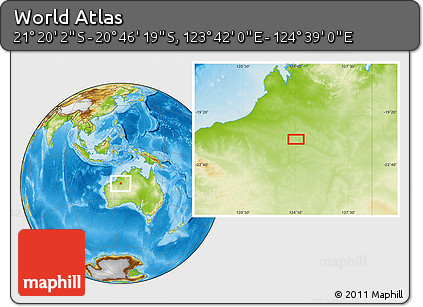 Physical Location Map of the Area around 21° 3' 11" S, 124° 10' 30" E