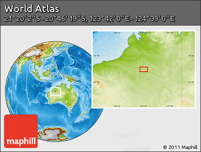 Physical Location Map of the Area around 21° 3' 11" S, 124° 10' 30" E