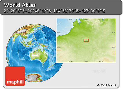 Physical Location Map of the Area around 21° 3' 11" S, 125° 1' 30" E