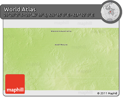 Physical 3D Map of the Area around 21° 3' 11" S, 126° 43' 29" E