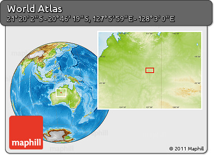 Physical Location Map of the Area around 21° 3' 11" S, 127° 34' 30" E