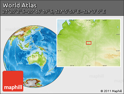Physical Location Map of the Area around 21° 3' 11" S, 127° 34' 30" E
