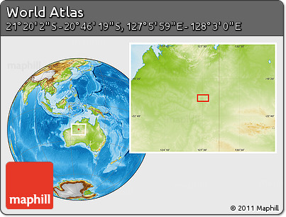 Physical Location Map of the Area around 21° 3' 11" S, 127° 34' 30" E