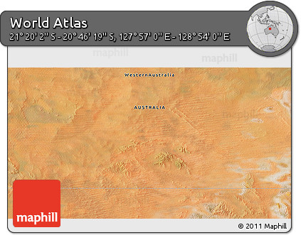 Satellite 3D Map of the Area around 21° 3' 11" S, 128° 25' 30" E