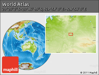 Physical Location Map of the Area around 21° 3' 11" S, 128° 25' 30" E