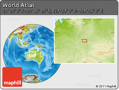 Physical Location Map of the Area around 21° 3' 11" S, 128° 25' 30" E