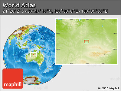 Physical Location Map of the Area around 21° 3' 11" S, 130° 7' 30" E