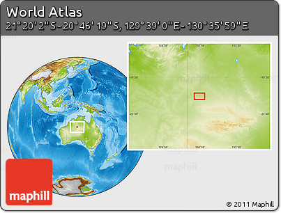 Physical Location Map of the Area around 21° 3' 11" S, 130° 7' 30" E