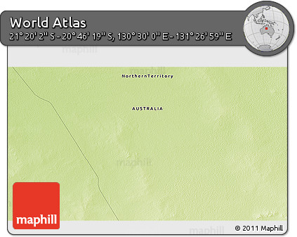 Physical 3D Map of the Area around 21° 3' 11" S, 130° 58' 29" E