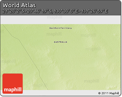 Physical 3D Map of the Area around 21° 3' 11" S, 130° 58' 29" E