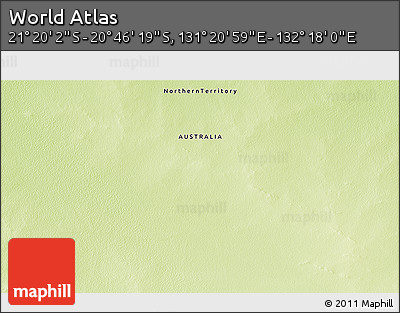 Physical 3D Map of the Area around 21° 3' 11" S, 131° 49' 29" E