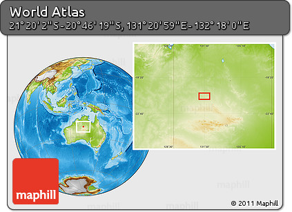 Physical Location Map of the Area around 21° 3' 11" S, 131° 49' 29" E