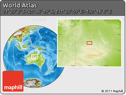 Physical Location Map of the Area around 21° 3' 11" S, 131° 49' 29" E