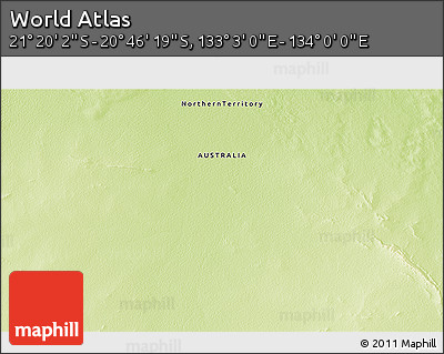 Physical 3D Map of the Area around 21° 3' 11" S, 133° 31' 30" E