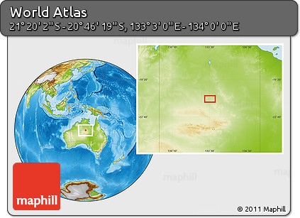 Physical Location Map of the Area around 21° 3' 11" S, 133° 31' 30" E