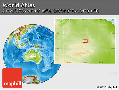 Physical Location Map of the Area around 21° 3' 11" S, 133° 31' 30" E