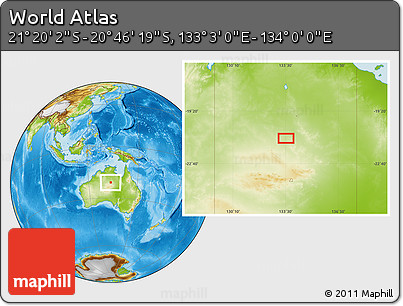 Physical Location Map of the Area around 21° 3' 11" S, 133° 31' 30" E