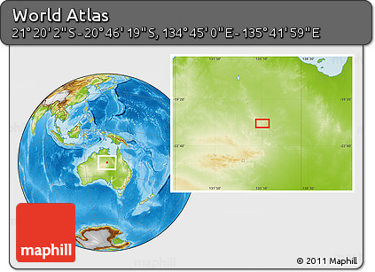 Physical Location Map of the Area around 21° 3' 11" S, 135° 13' 29" E