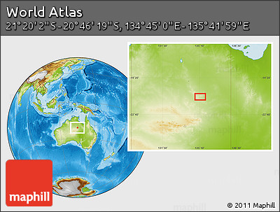 Physical Location Map of the Area around 21° 3' 11" S, 135° 13' 29" E