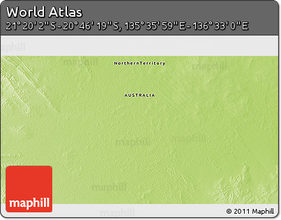 Physical 3D Map of the Area around 21° 3' 11" S, 136° 4' 29" E