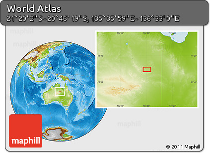 Physical Location Map of the Area around 21° 3' 11" S, 136° 4' 29" E