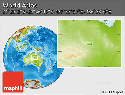 Physical Location Map of the Area around 21° 3' 11" S, 136° 4' 29" E