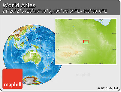 Physical Location Map of the Area around 21° 3' 11" S, 136° 4' 29" E