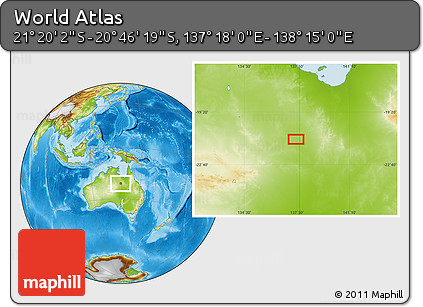 Physical Location Map of the Area around 21° 3' 11" S, 137° 46' 30" E