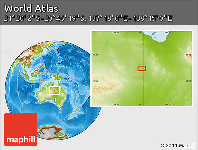 Physical Location Map of the Area around 21° 3' 11" S, 137° 46' 30" E