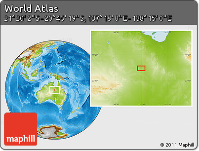 Physical Location Map of the Area around 21° 3' 11" S, 137° 46' 30" E
