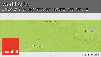 Physical Panoramic Map of the Area around 21° 3' 11" S, 137° 46' 30" E