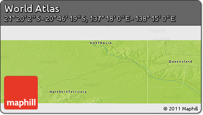 Physical Panoramic Map of the Area around 21° 3' 11" S, 137° 46' 30" E