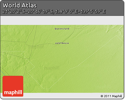 Physical 3D Map of the Area around 21° 3' 11" S, 138° 37' 30" E