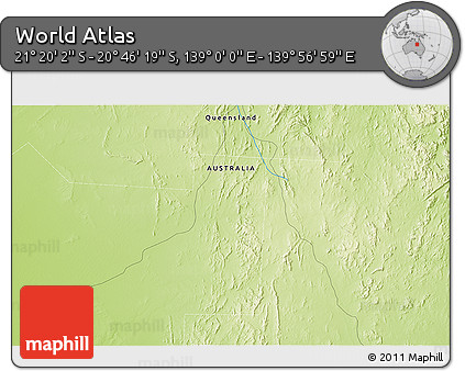 Physical 3D Map of the Area around 21° 3' 11" S, 139° 28' 29" E