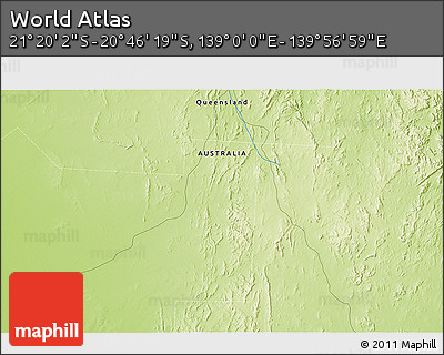 Physical 3D Map of the Area around 21° 3' 11" S, 139° 28' 29" E