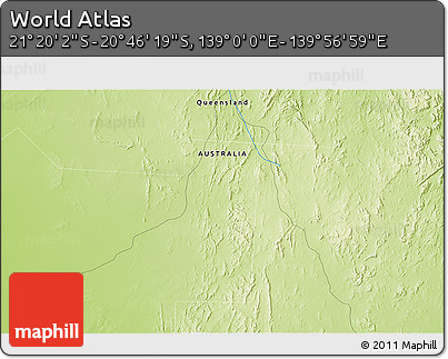 Physical 3D Map of the Area around 21° 3' 11" S, 139° 28' 29" E