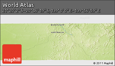 Physical Panoramic Map of the Area around 21° 3' 11" S, 139° 28' 29" E
