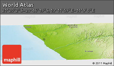 Physical Panoramic Map of the Area around 21° 3' 11" S, 13° 40' 30" E