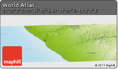 Physical Panoramic Map of the Area around 21° 3' 11" S, 13° 40' 30" E
