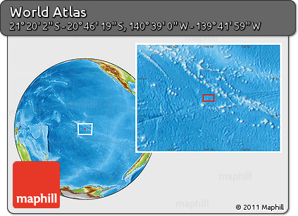 Physical Location Map of the Area around 21° 3' 11" S, 140° 10' 30" W