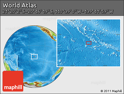 Physical Location Map of the Area around 21° 3' 11" S, 140° 10' 30" W