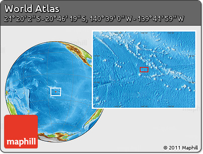 Physical Location Map of the Area around 21° 3' 11" S, 140° 10' 30" W