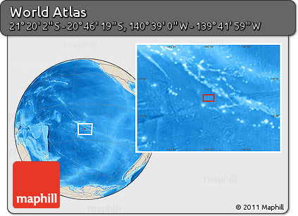 Shaded Relief Location Map of the Area around 21° 3' 11" S, 140° 10' 30" W