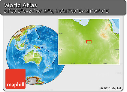 Physical Location Map of the Area around 21° 3' 11" S, 141° 10' 30" E