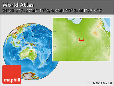 Physical Location Map of the Area around 21° 3' 11" S, 141° 10' 30" E