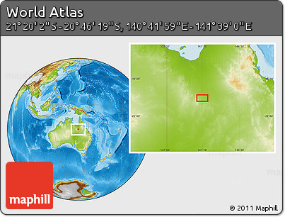 Physical Location Map of the Area around 21° 3' 11" S, 141° 10' 30" E