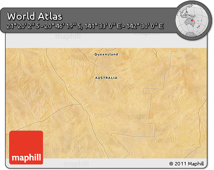 Satellite 3D Map of the Area around 21° 3' 11" S, 142° 1' 30" E